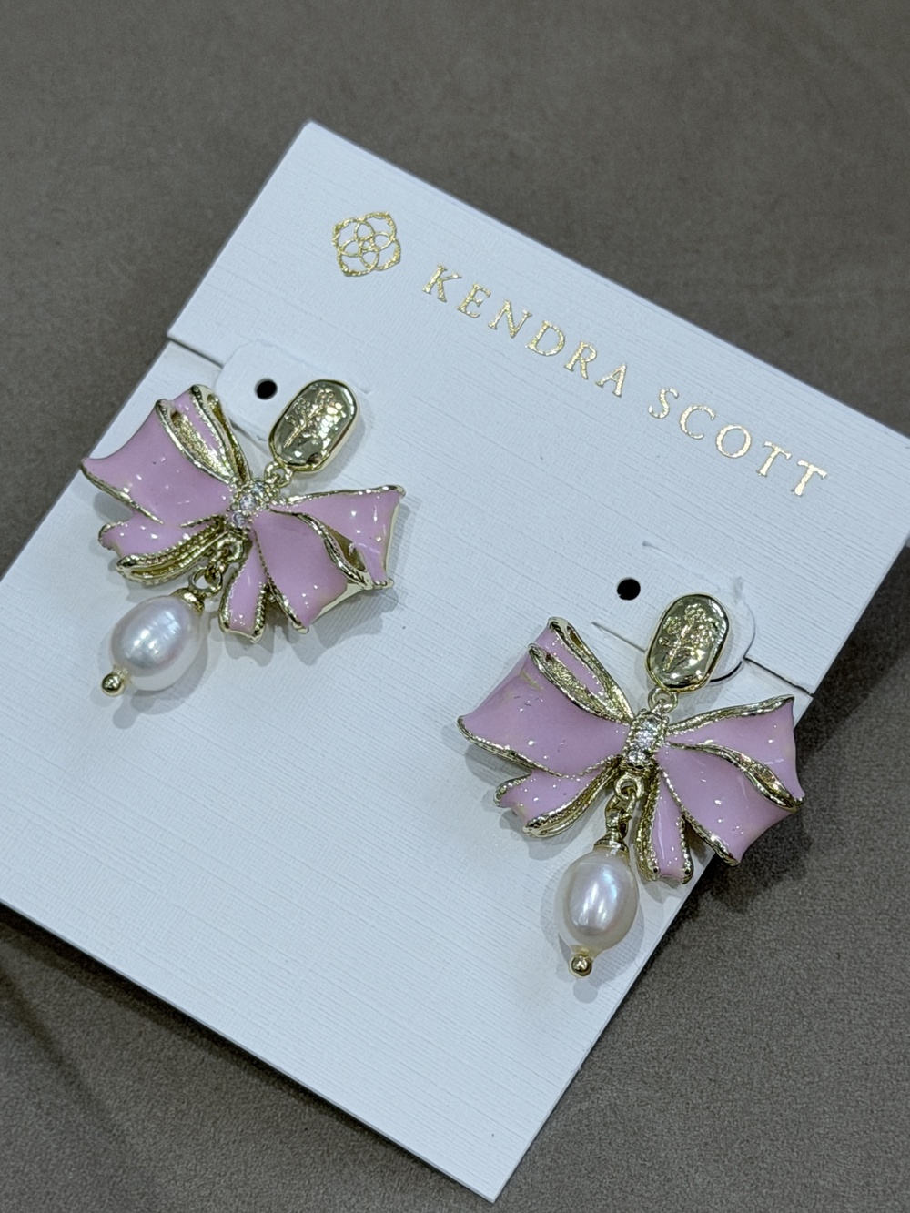 Kendra Scott Pink Enamel Bow Pearl Drop Earrings